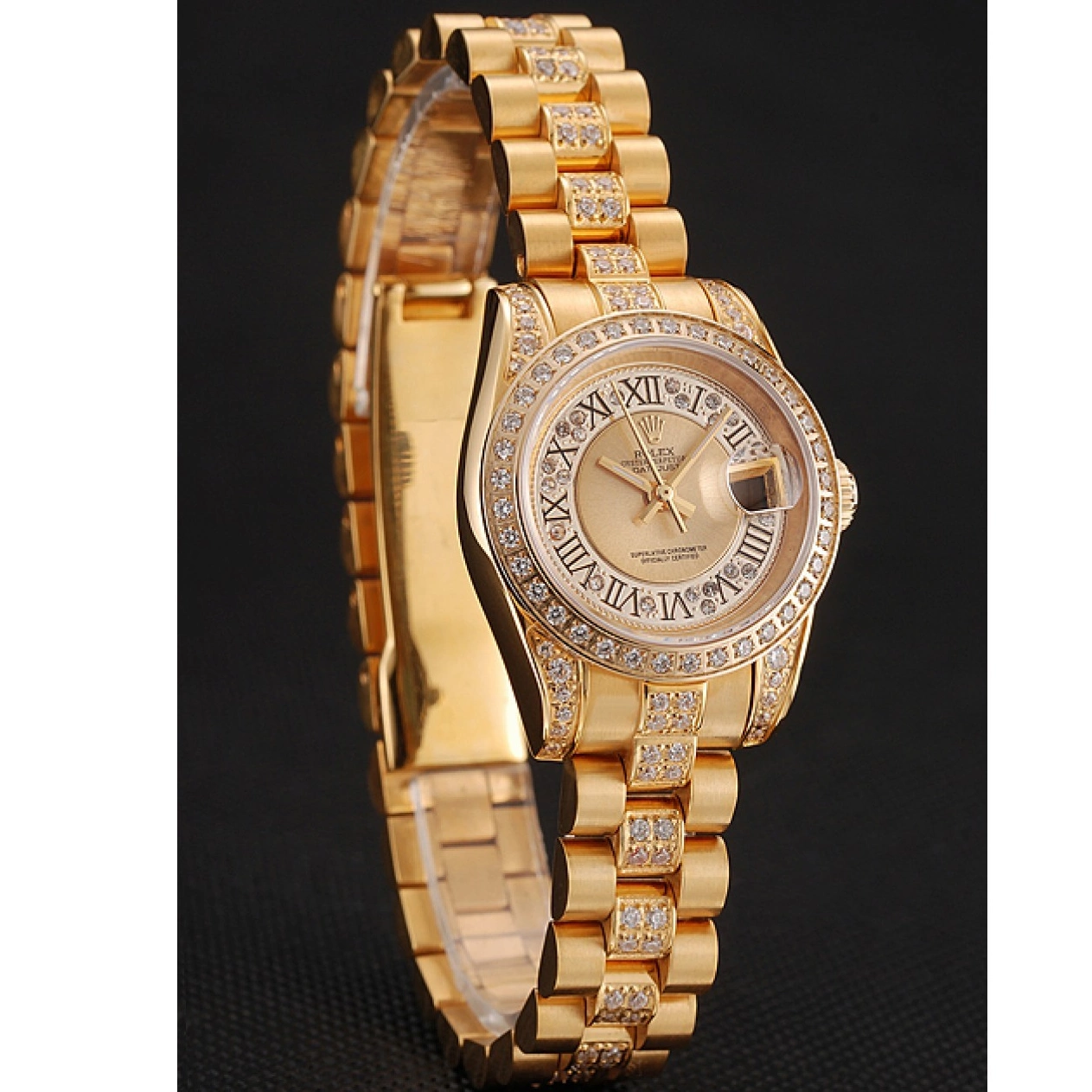 Aaa replica Rolex Dial DayJust Swiss Bracelet Diamond Diamond Gold Gold Pave 1453953 0520